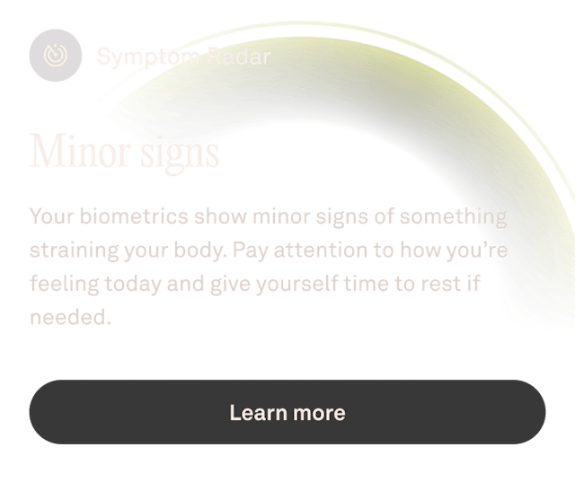 Oura Ring App view of the Symptom Radar UI