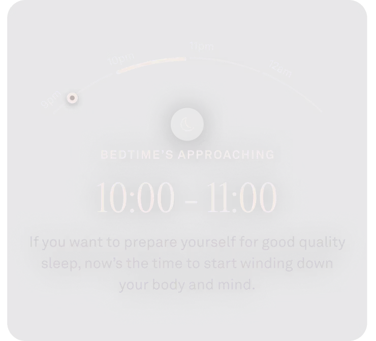 Oura Ring app view of bedtime approaching data